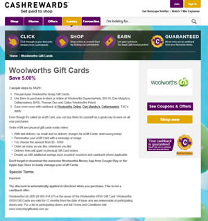 OZ Bargain Gift Cards screen shot