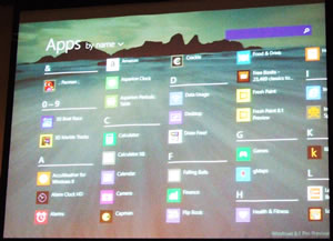 Screen shot showing the app arranged by name