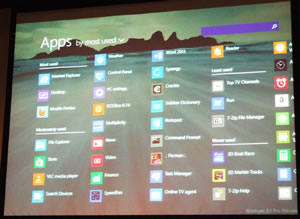 Scrren shot showing apps arranged by most used