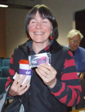 Clare gets the travel cup